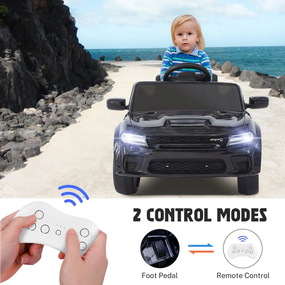12V Battery Powered Ride On Car with Parent Remote Control, Black G450756