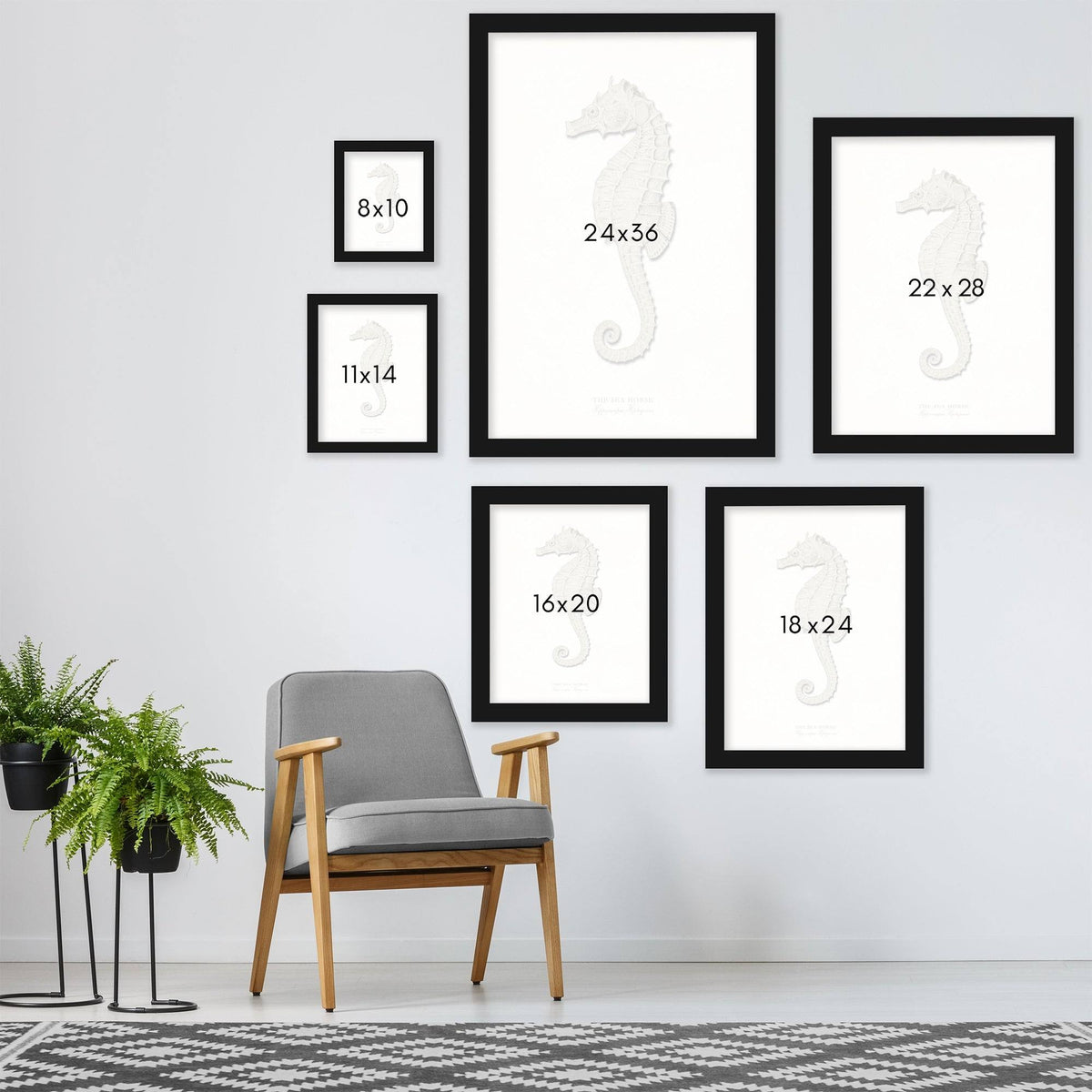 Greige Sea Horse 2 Piece Black Framed Print Set D18366