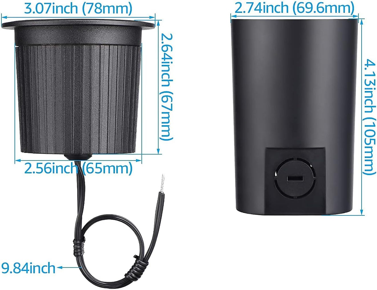 12-Pack 7W LED Well Light, Low Voltage Landscape Lights, IP67 Waterproof, 3000K Warm White, Black P9039