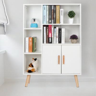White Wooden Floor Storage Cabinet with Double Door F981946