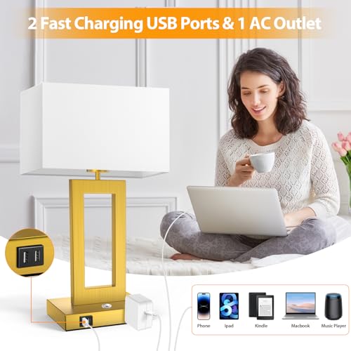 3 Color Temperatures Touch Control Table Lamps Set of 2 with USB Ports V216