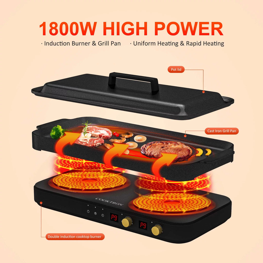 1800W 230V Double Burner Electric Induction Cooktop T735