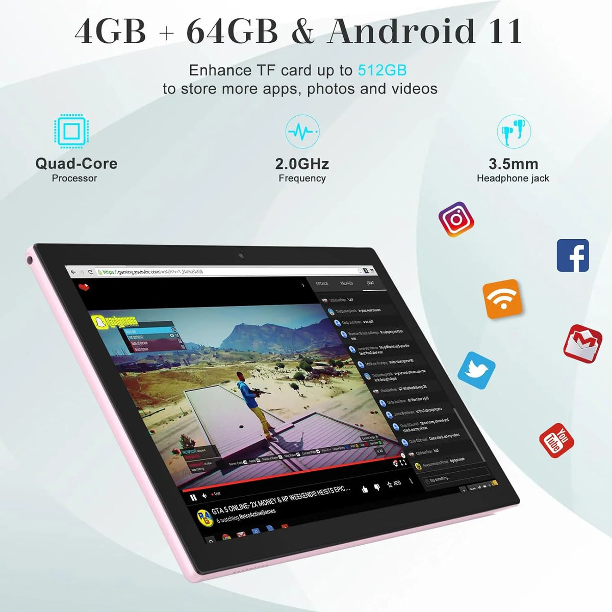 10 Inch Tablet 4GB RAM 64GB ROM Android 11 6000mAh L2298