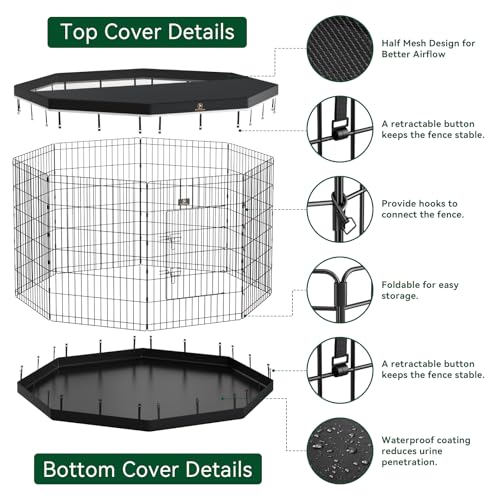 8 Panel Metal Dog Playpen with Grey Pad and Top Cover V316176