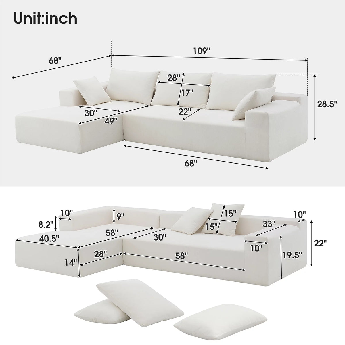 White L Shaped Modular Sectional Sofa C78890