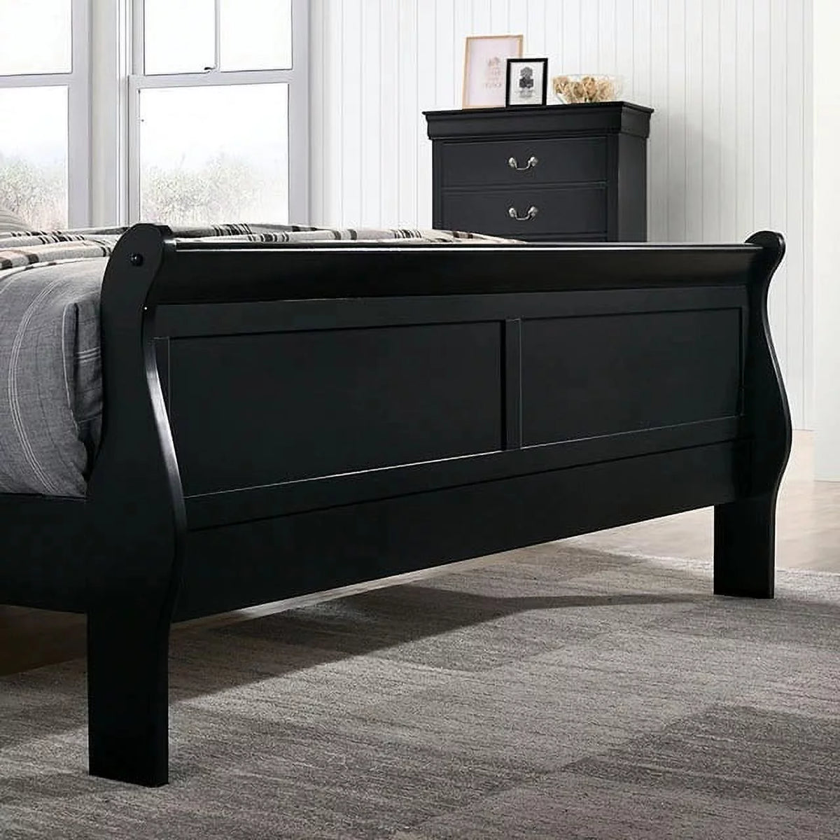 1pc Eastern King Size Black Solid Wood Bedframe H4372
