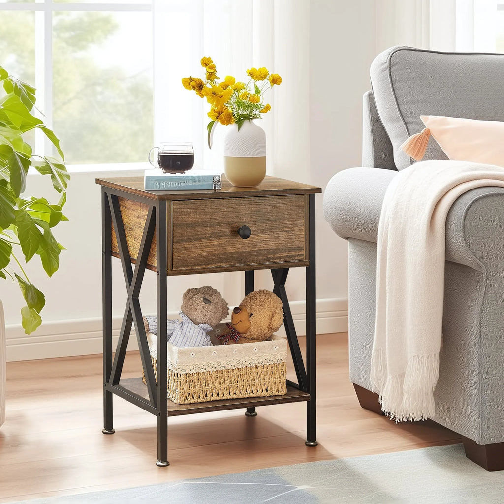 Brown 3-piece Coffee Table Set with Shelf and 2 Nightstands R6595