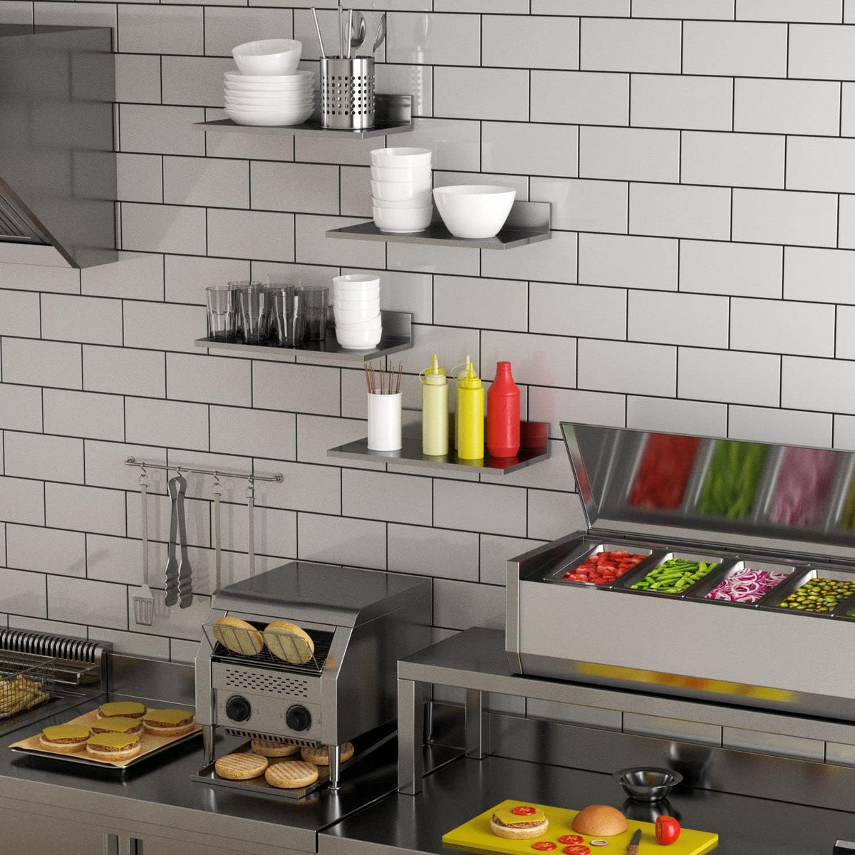 Stainless Steel Wall Shelf Set of 2 T54113