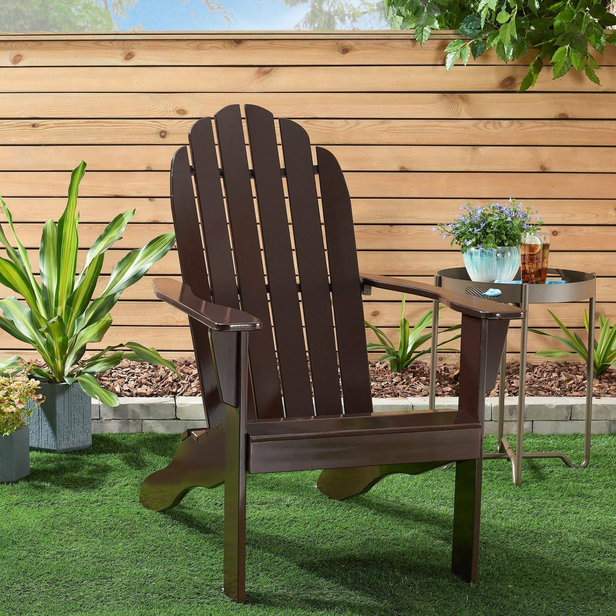 Solid Wooden Indoor Outdoor Patio Lounge Adirondack Chair Brown G27688