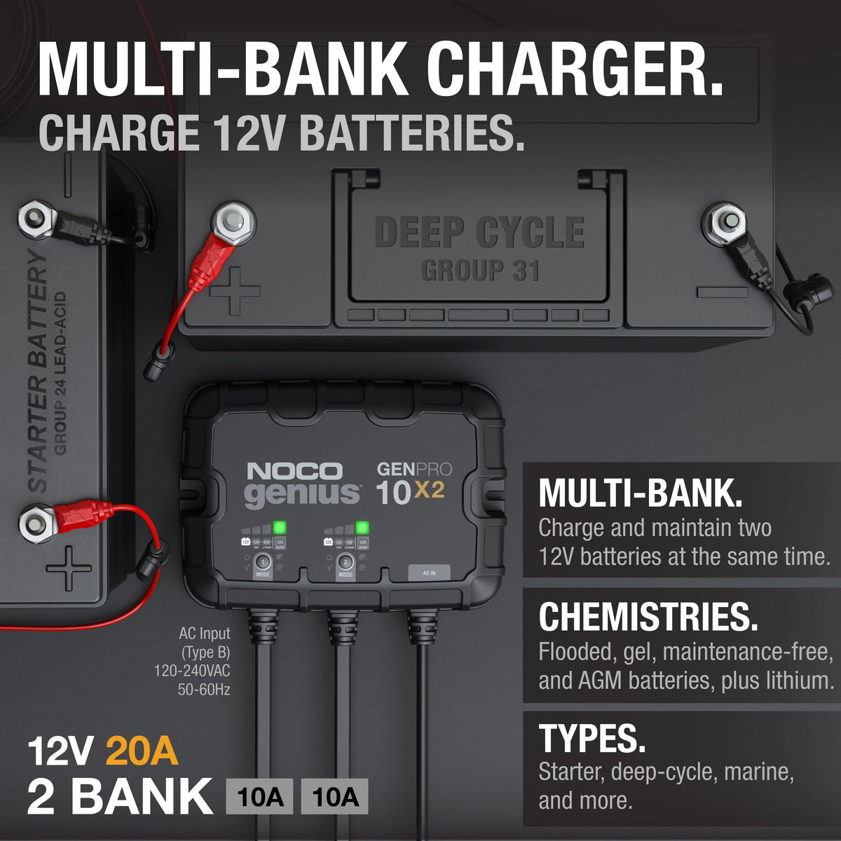 2-Bank 20A 12V Onboard Battery Charger D253309