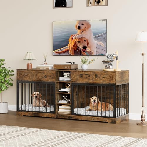 82” Wooden Dog Crate Furniture with 4 Drawers and Shelves N970642