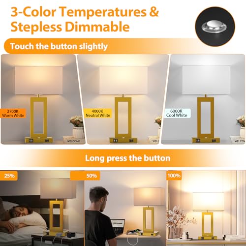 3 Color Temperatures Touch Control Table Lamps Set of 2 with USB Ports V216
