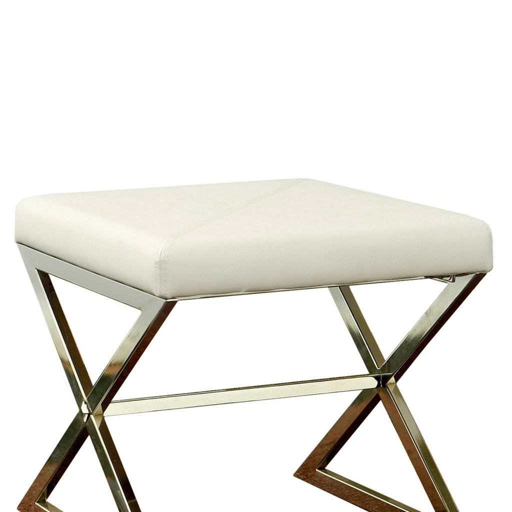 Contemporary Upholstered Stool Metal Base White G150