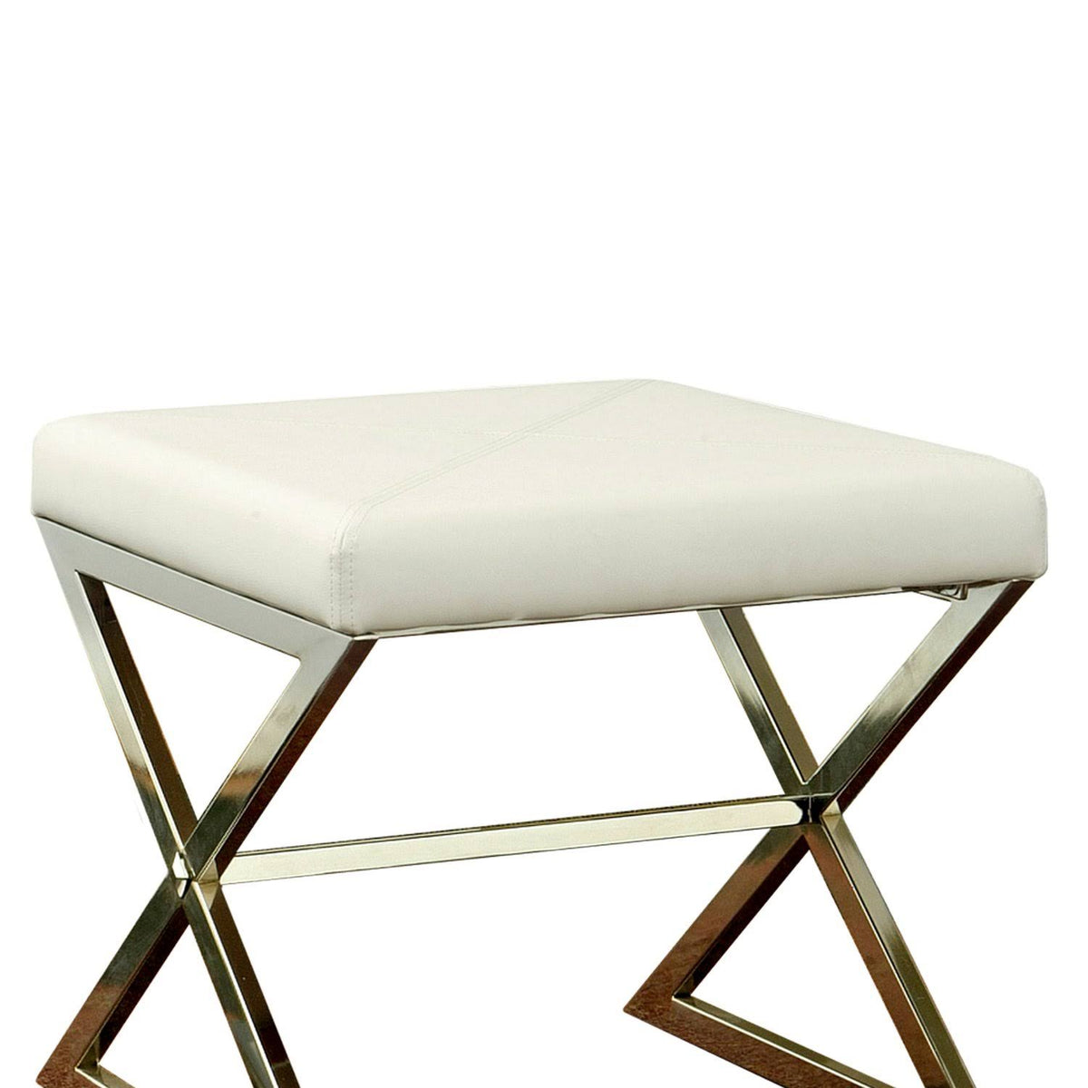 Contemporary Upholstered Stool Metal Base White G150