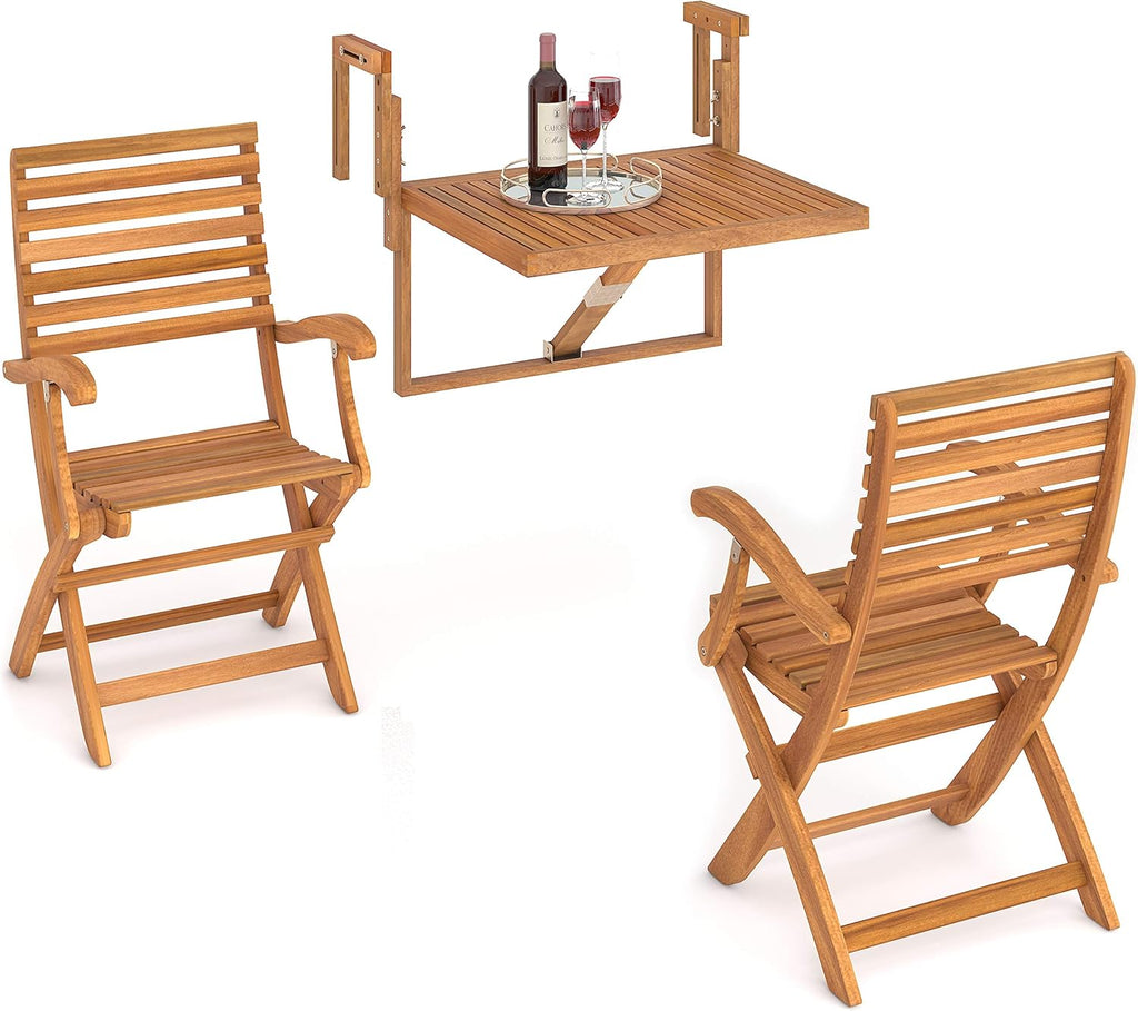 3 Piece Acacia Hardwood Outdoor Folding Patio Set with Foot Rest P271364