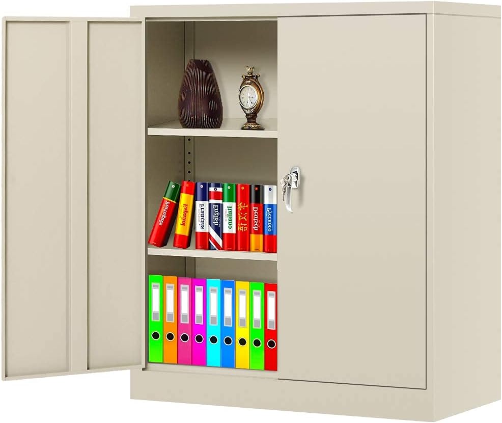 Locking Metal Cabinet with 2 Doors, 4 Adjustable Shelves, Black B5185