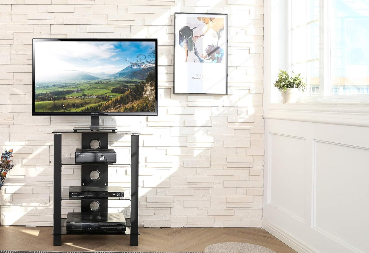 4-Tier AV Media Cabinet Stand with Tempered Glass Shelves T87932