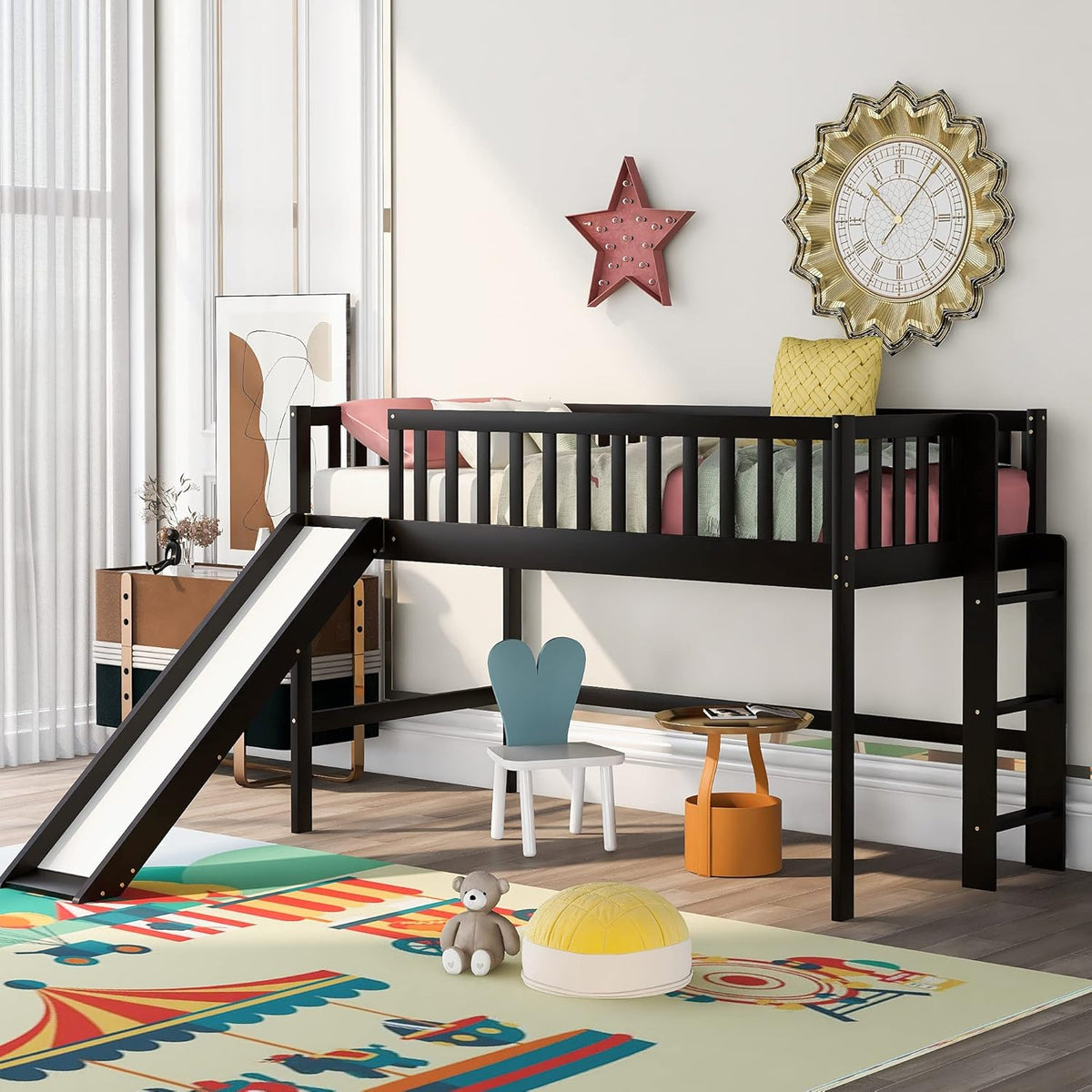 Twin Loft Beds with Slide and Staircase Z9186