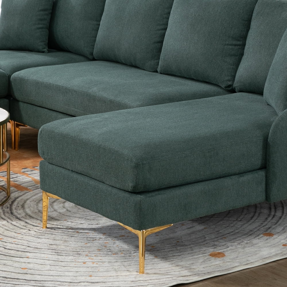 110'' Wide Reversible Chaise U-Shape Sectional Sofa Green Polyester Blend G830932