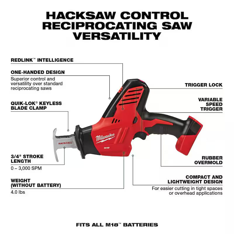 18V Cordless Reciprocating Saw with Metal Cutting Saw Blade H38866