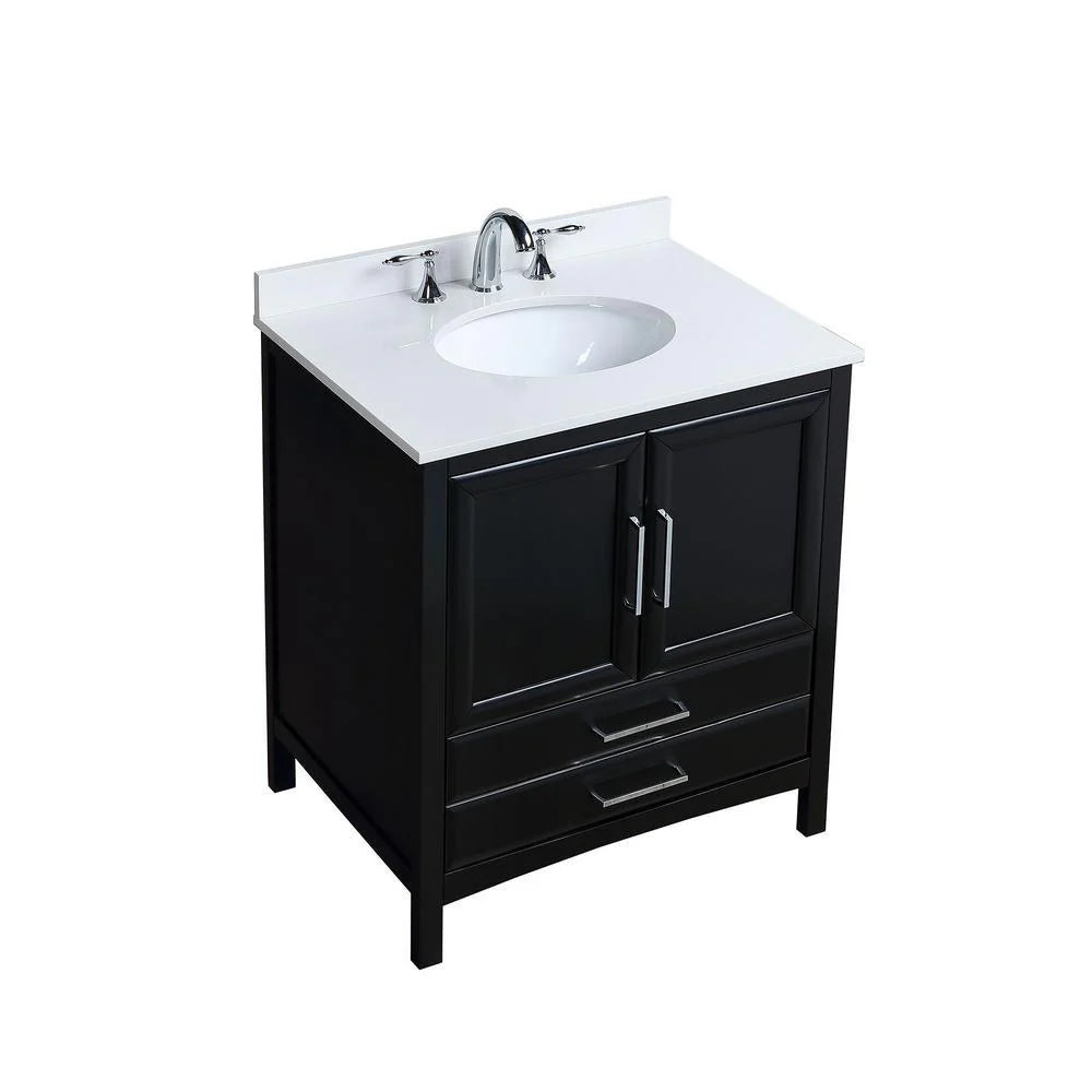 30 in. Espresso Bath Vanity with White Cultured Marble Top and White Basin A56966