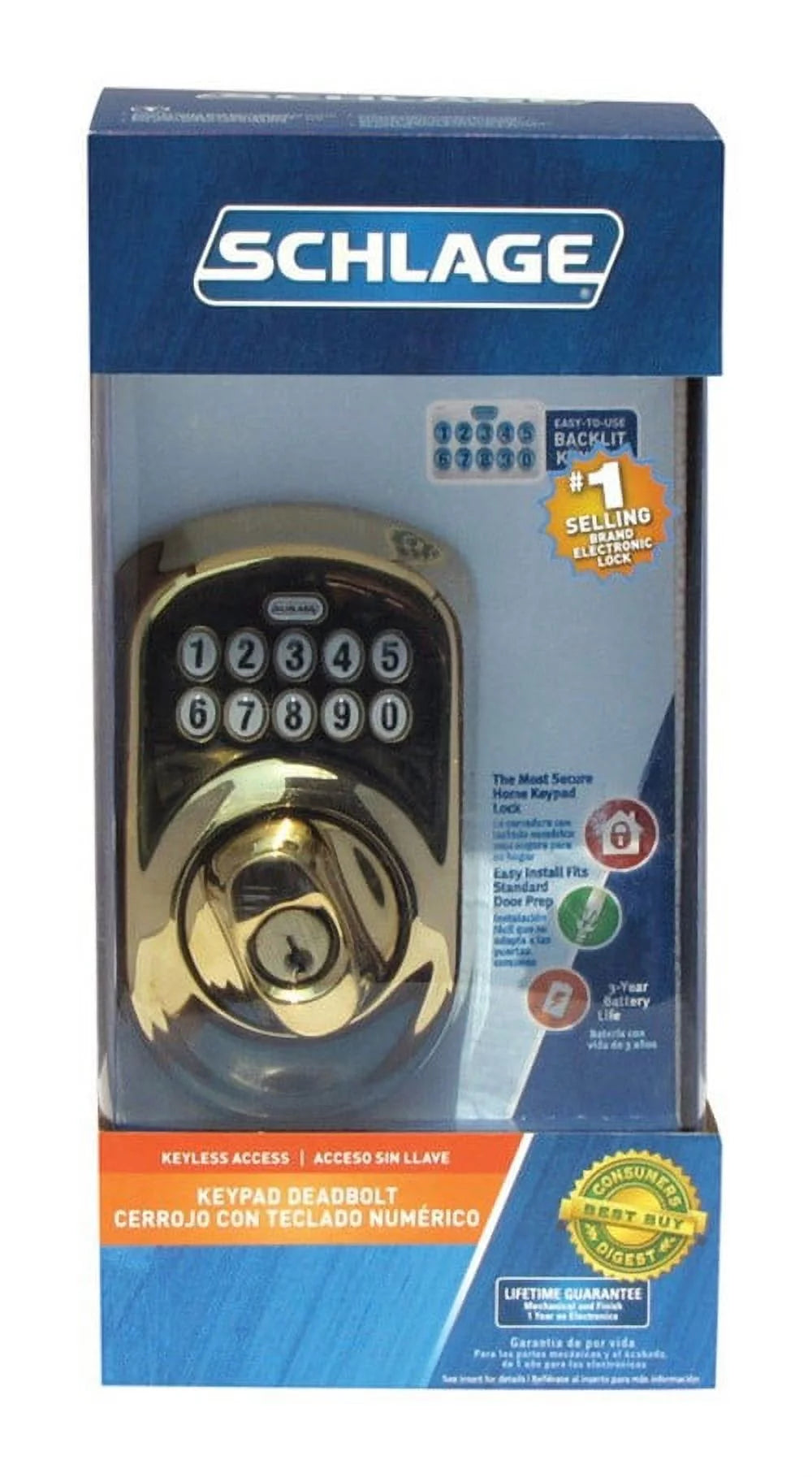 Bright Brass Steel Electronic Deadbolt R234