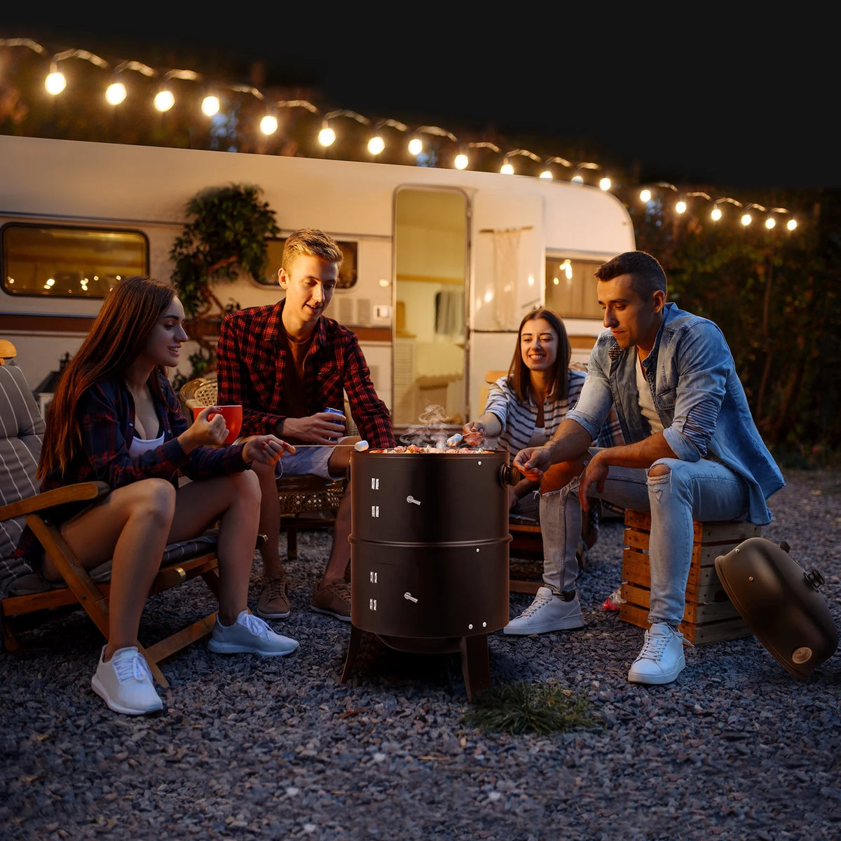 Charcoal Grill with 3 Levels Black Y275