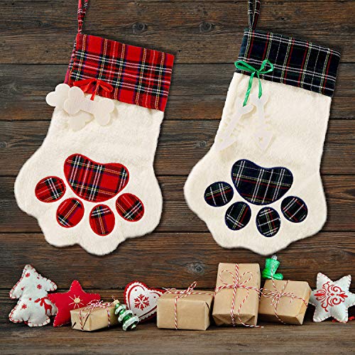 2 Pieces 17.7 Inch Christmas Pet Stockings Buffalo Plaid V6359