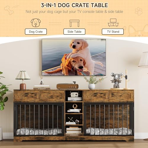 82” Wooden Dog Crate Furniture with 4 Drawers and Shelves N970642