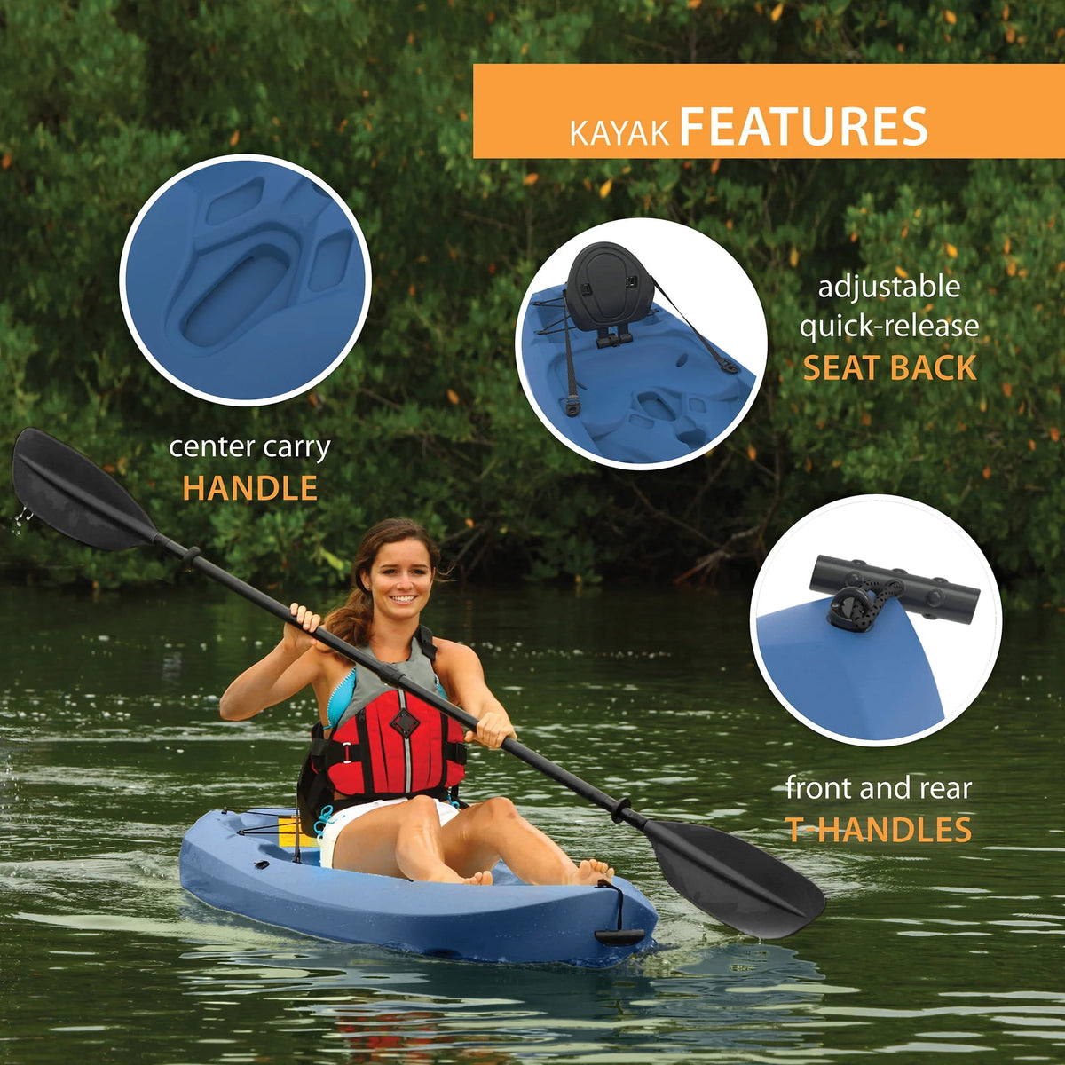 8 ft Sit-on-top Kayak with Paddle, Dark Blue Y616