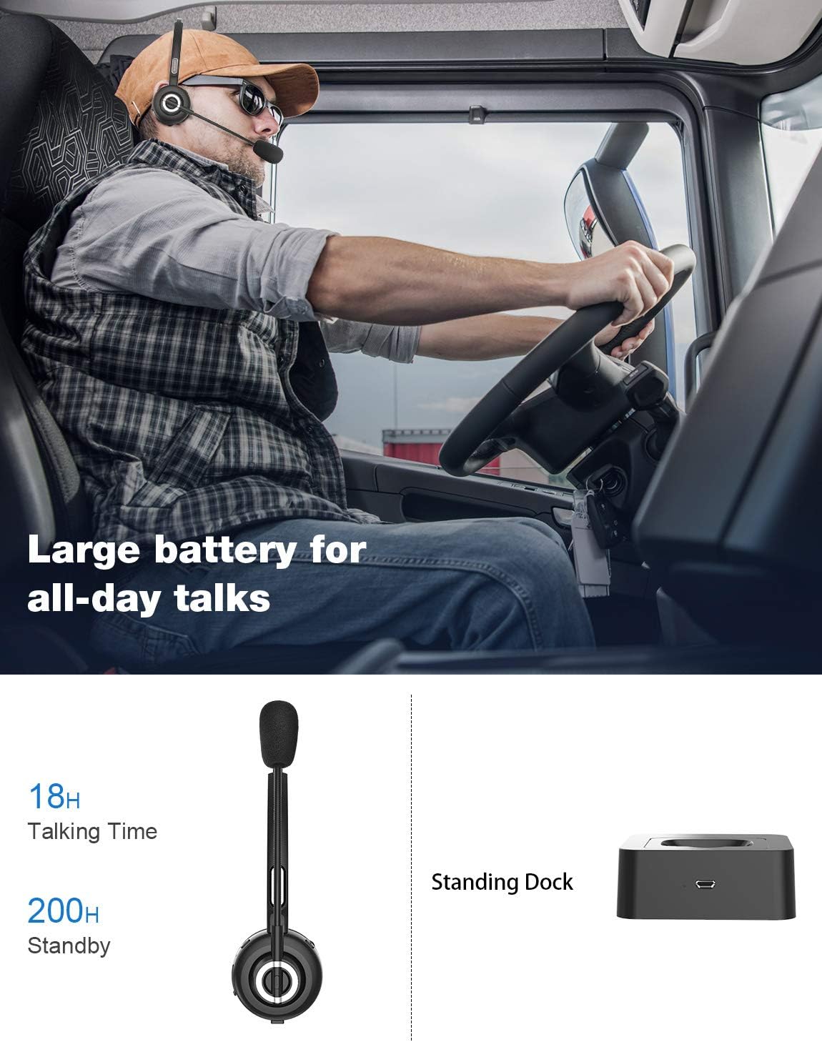 Bluetooth Headset with Microphone, Noise Canceling, 18hr Talktime E847