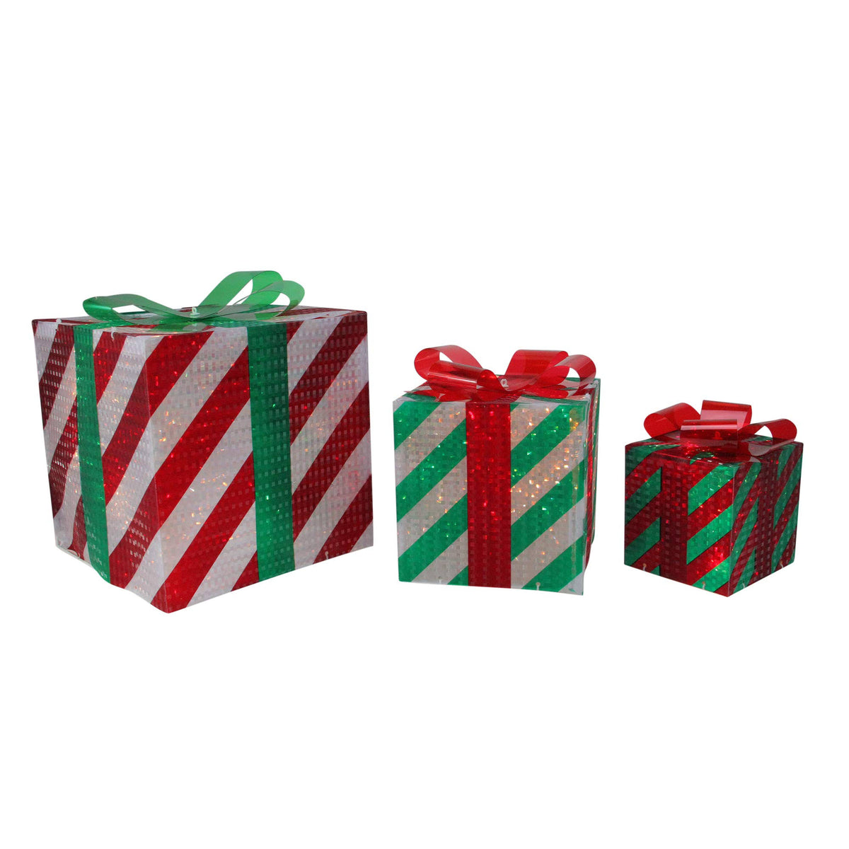Set of 3 Lighted Striped Gift Boxes I167