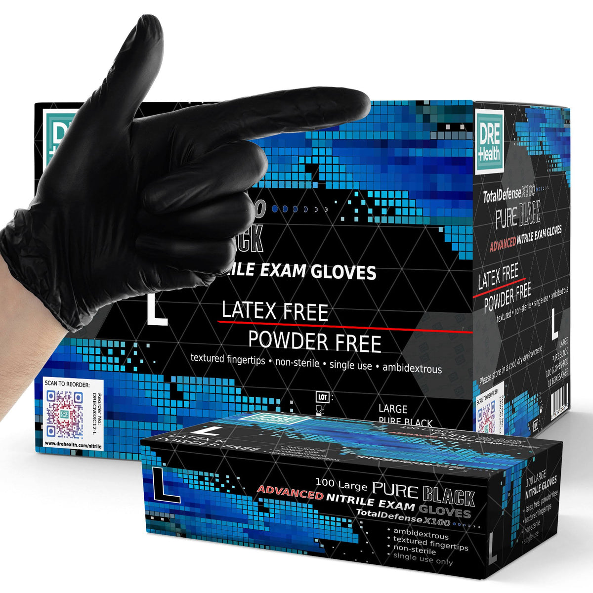 Black Large Nitrile Exam Gloves F382