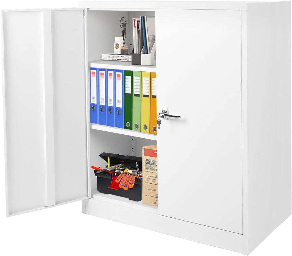 Locking Metal Cabinet with 2 Doors, 4 Adjustable Shelves, Black B5185