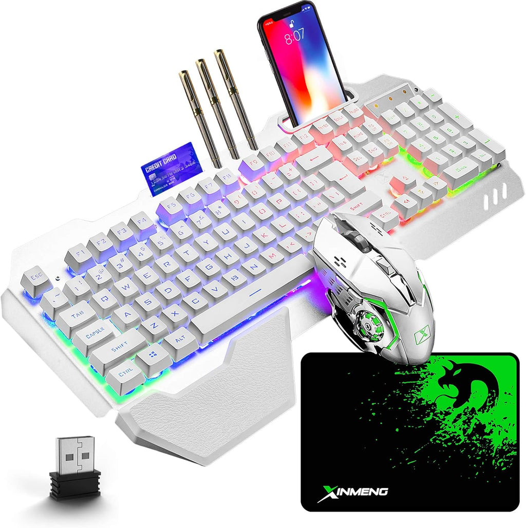 Wireless Gaming Keyboard and Mouse Rainbow LED Rechargeable Mechanical Ergonomic Waterproof Black E66289