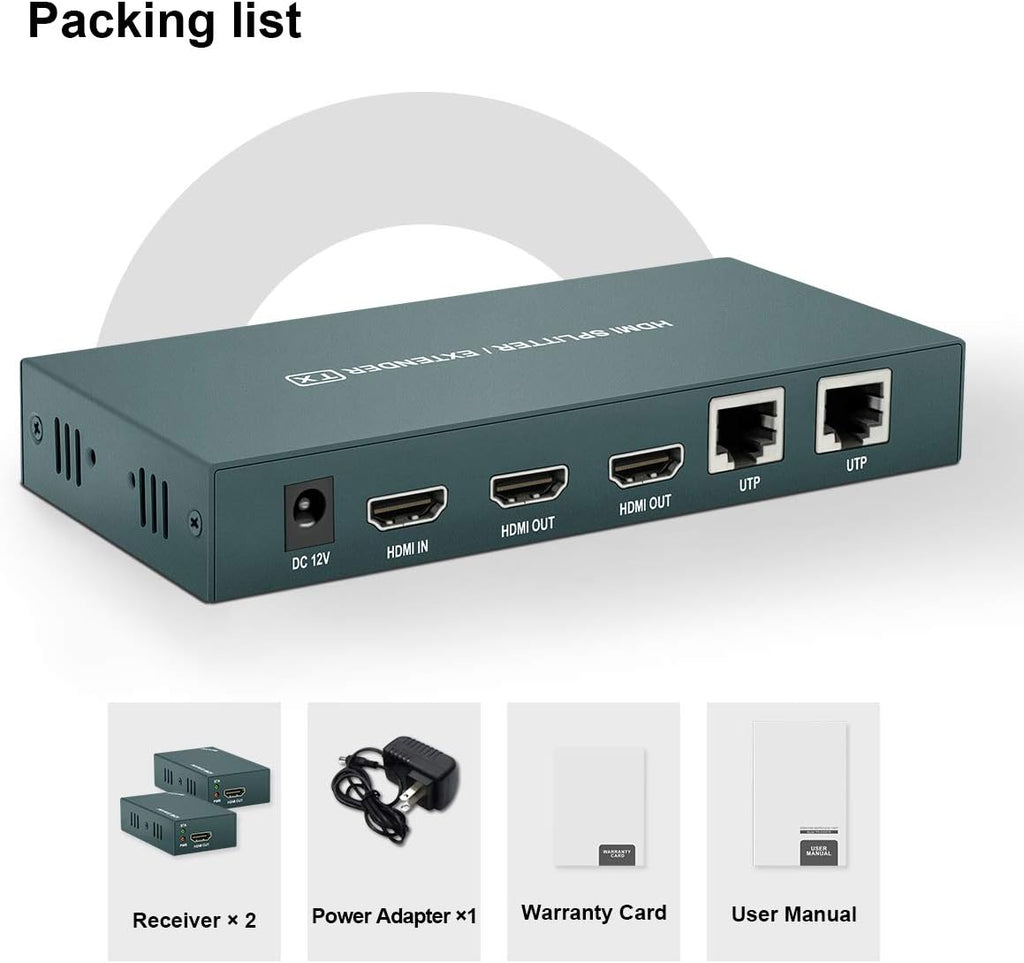 HDMI Extender Splitter 1x2, 1080P@60Hz, 165ft Over CAT5e/CAT6/CAT7 Cable E17818