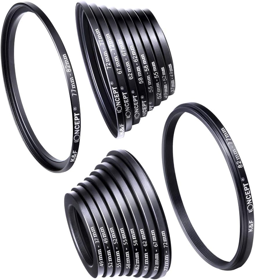 18 Pieces Filter Ring Adapter Set Black D5104