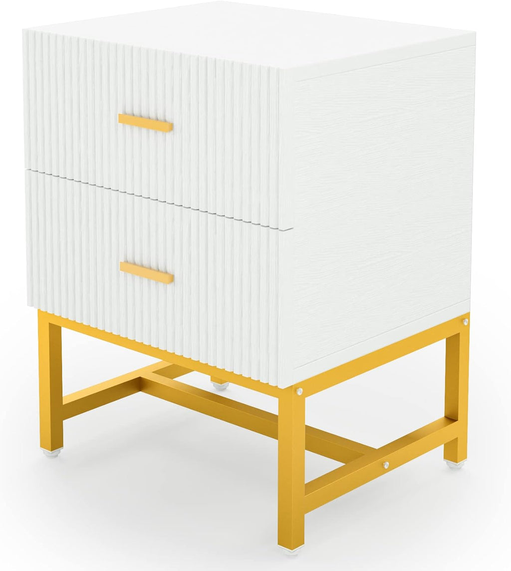 White 2-Drawer Nightstand with Storage Cabinet Q40652
