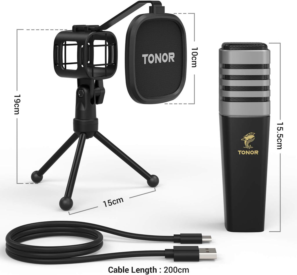 USB Microphone with Tripod Stand, Pop Filter, Shock Mount Q77326