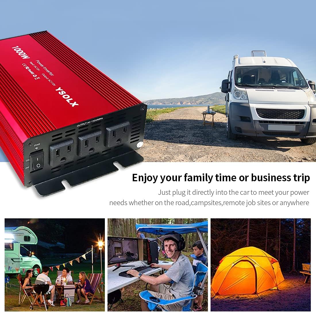 1000 Watt 12V to 110V Power Inverter with 3 AC Outlets A8579