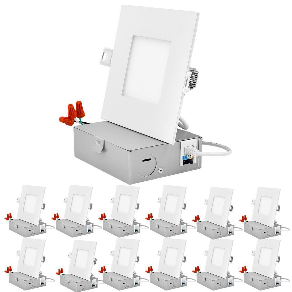 4 in Dimmable Integrated LED Recessed Light Ultra Thin Square Kit 12-Pack F871