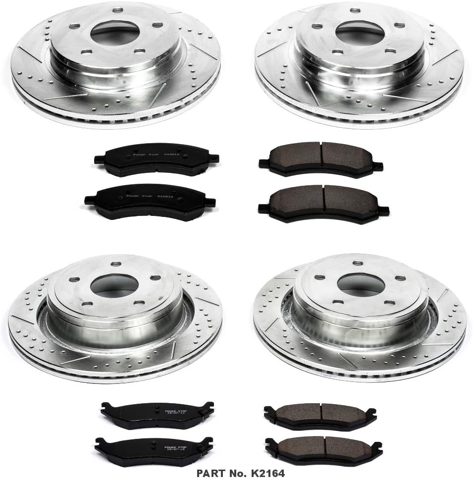 Front and Rear Carbon Fiber Brake Pads with Drilled & Slotted Brake Rotors Kit T432