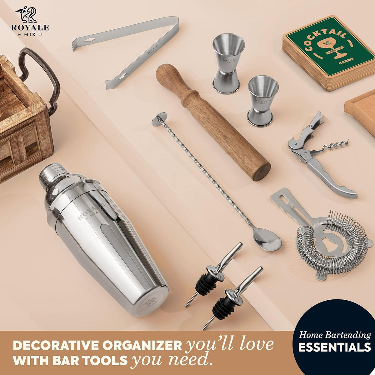 12 Piece Stainless Steel Bartender Kit with Wooden Stand R8006
