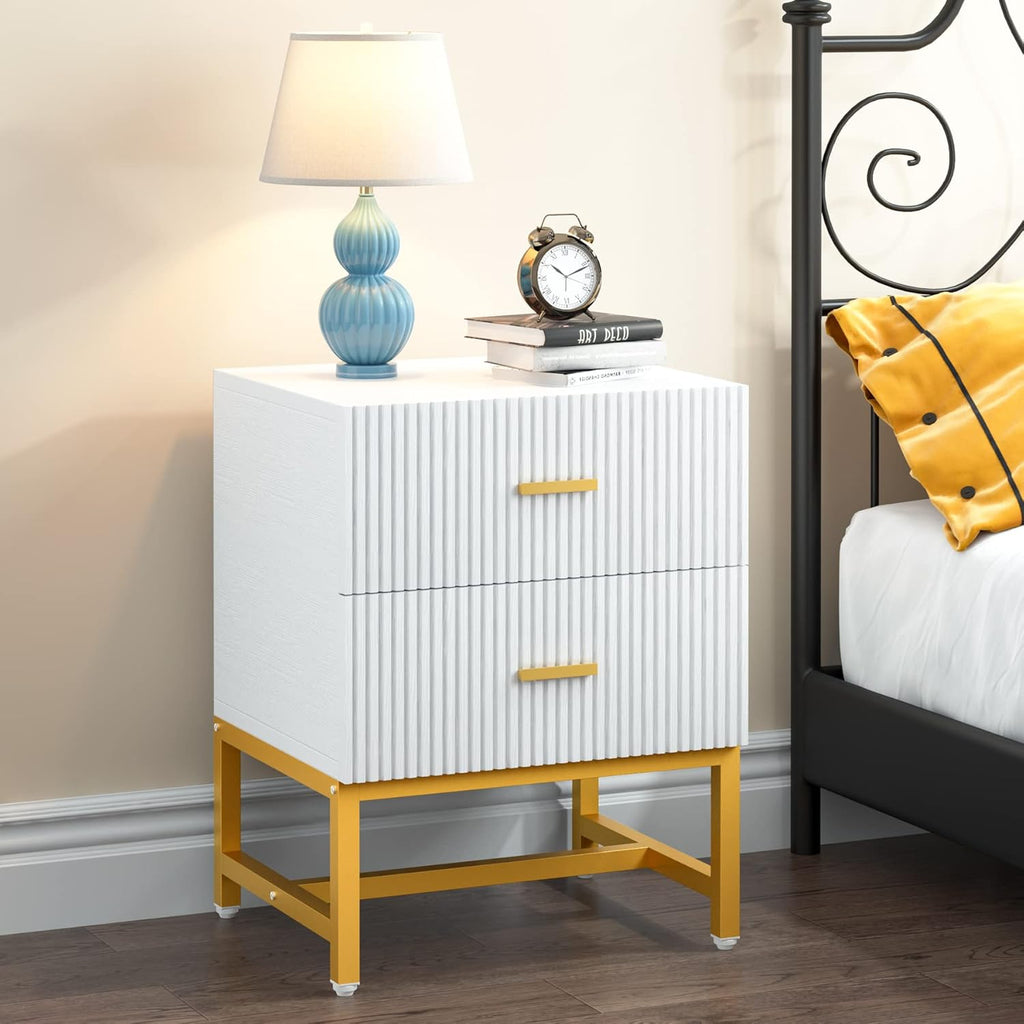 White 2-Drawer Nightstand with Storage Cabinet Q40652