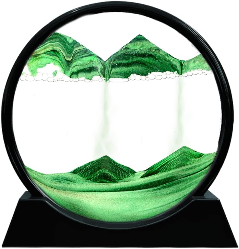 Moving Sand Art Picture Round Glass 3D Deep Sea (Green, 7 Inch) C81816