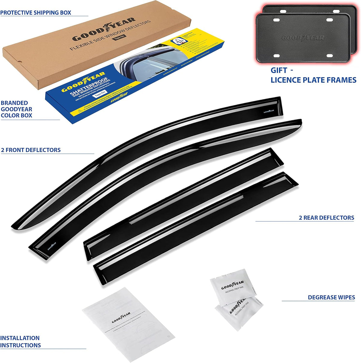 Shatterproof Window Deflectors, Tape-on Rain Guards, 4 pcs T739