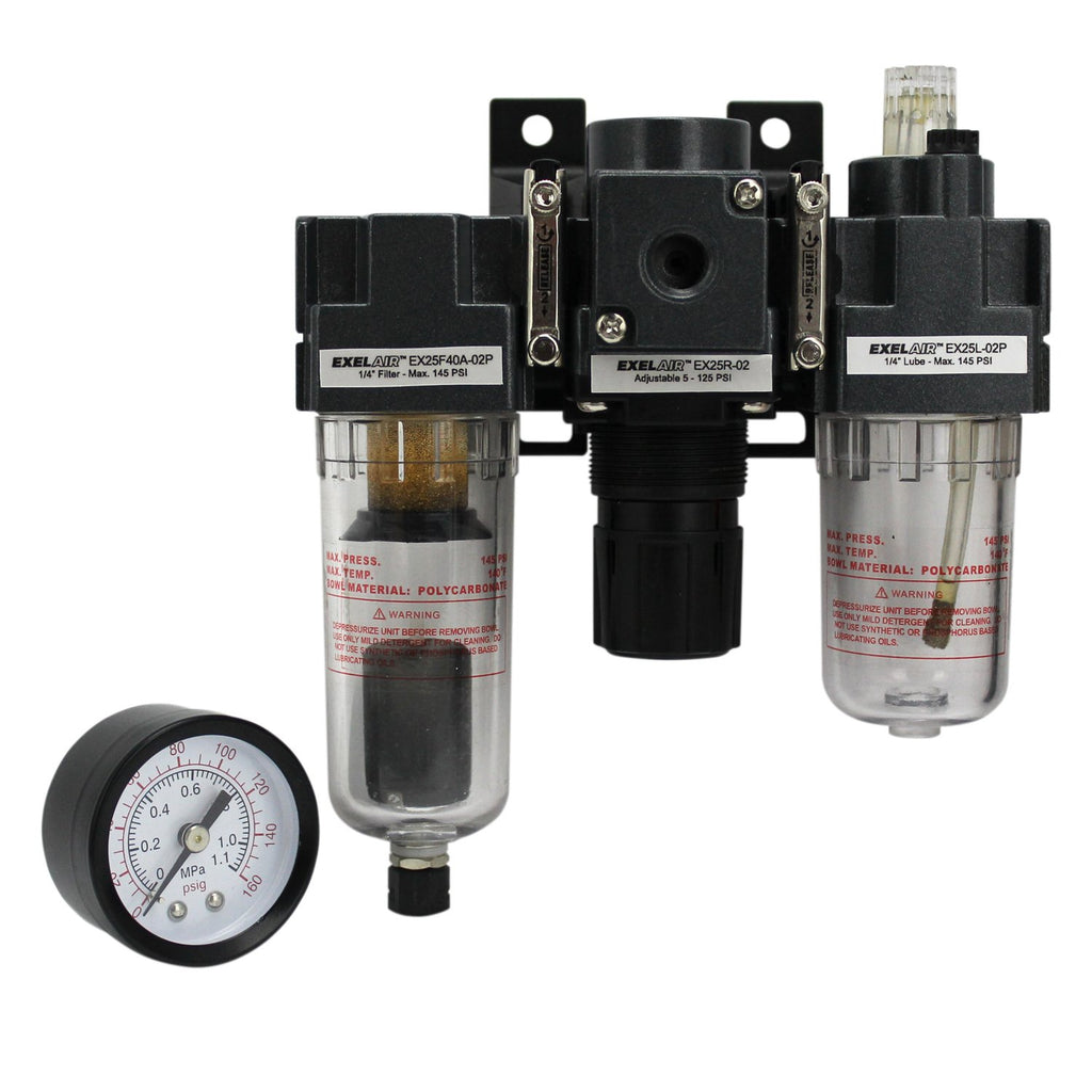 1/4 NPT Mini Polycarbonate Air Filter Regulator and Lubricator System I71333