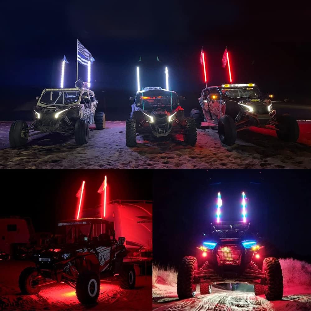 2pcs LED Whip Lights Waterproof 5050 RGB Antenna Whips with RF Wireless Remote Control 3.7ft G4099