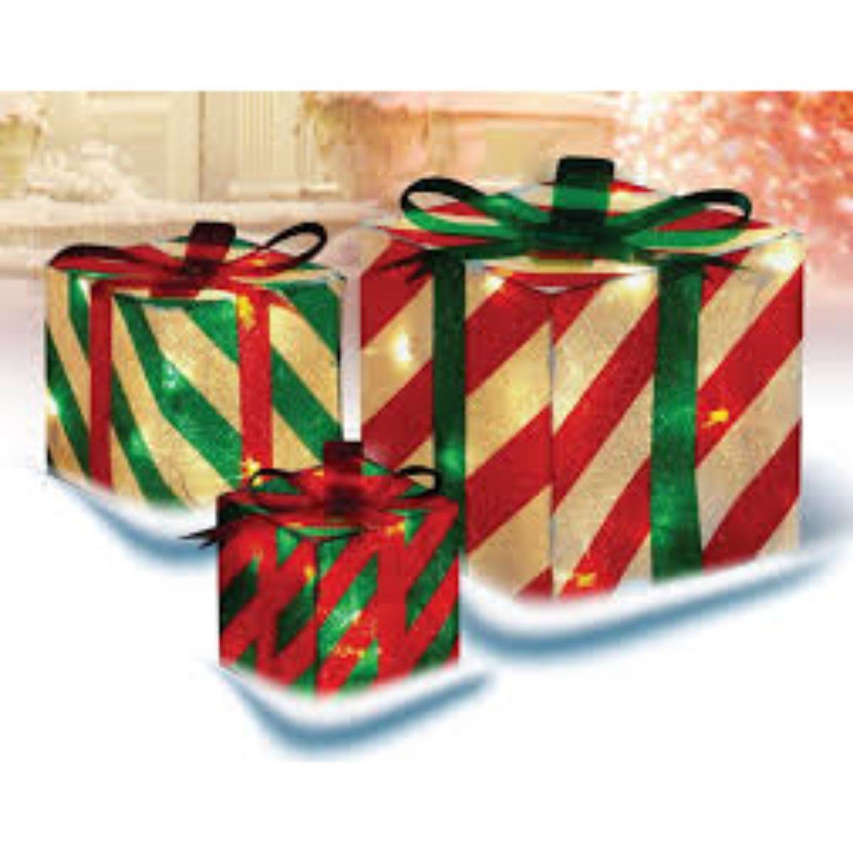 Set of 3 Lighted Striped Gift Boxes I167