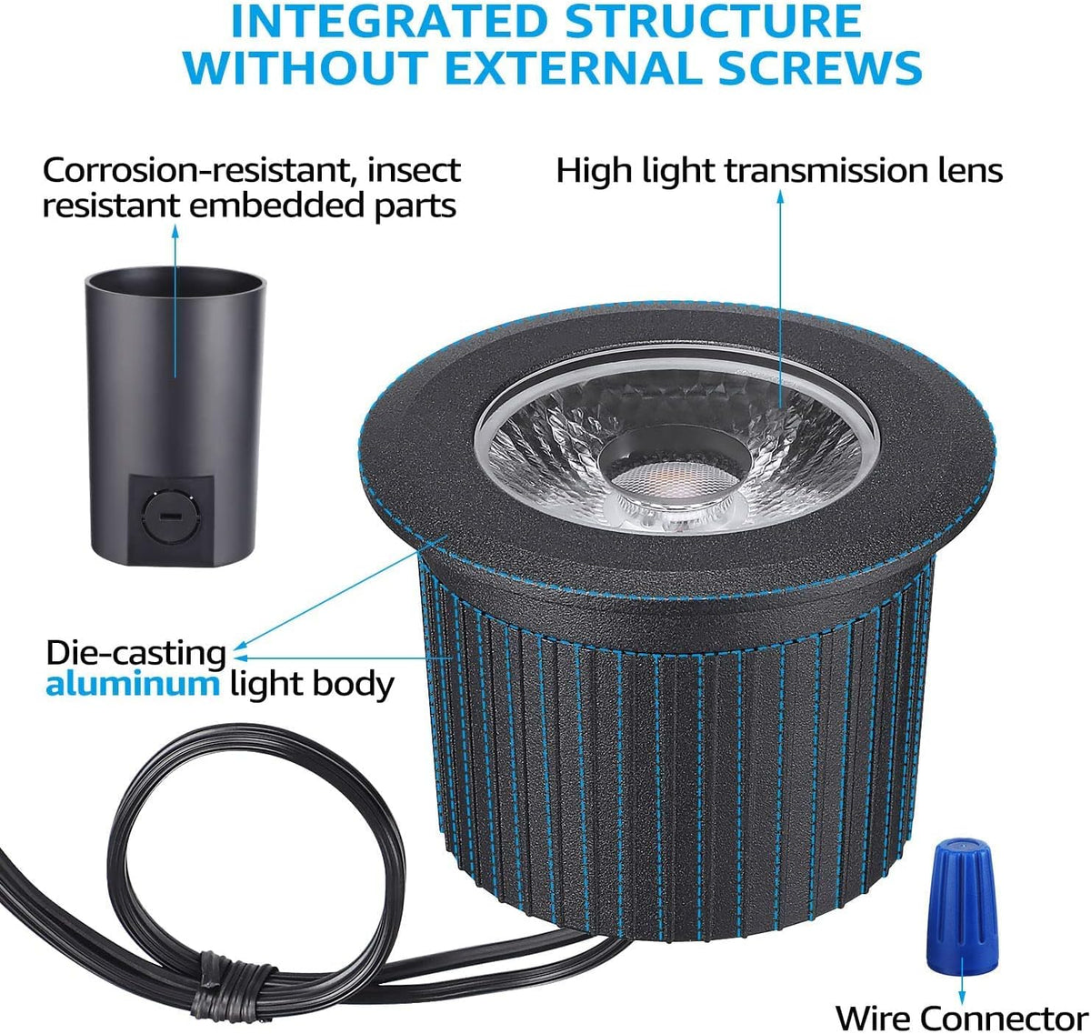 12-Pack 7W LED Well Light, Low Voltage Landscape Lights, IP67 Waterproof, 3000K Warm White, Black P9039